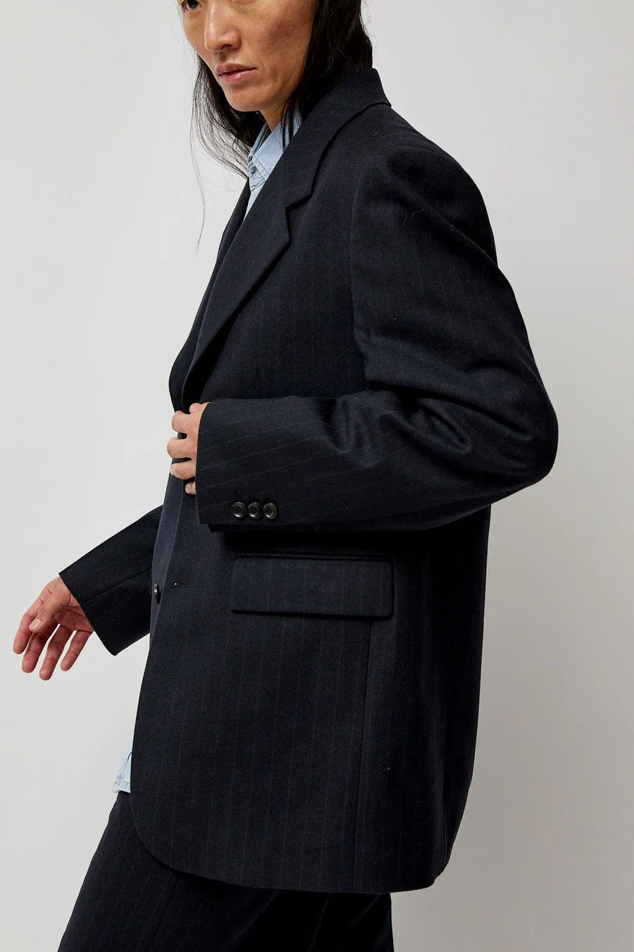 TONYWACK Virgin Wool Oversized Tailored Jacket in Navy Pinstripe sold by No. 6 product image thumbnail 3