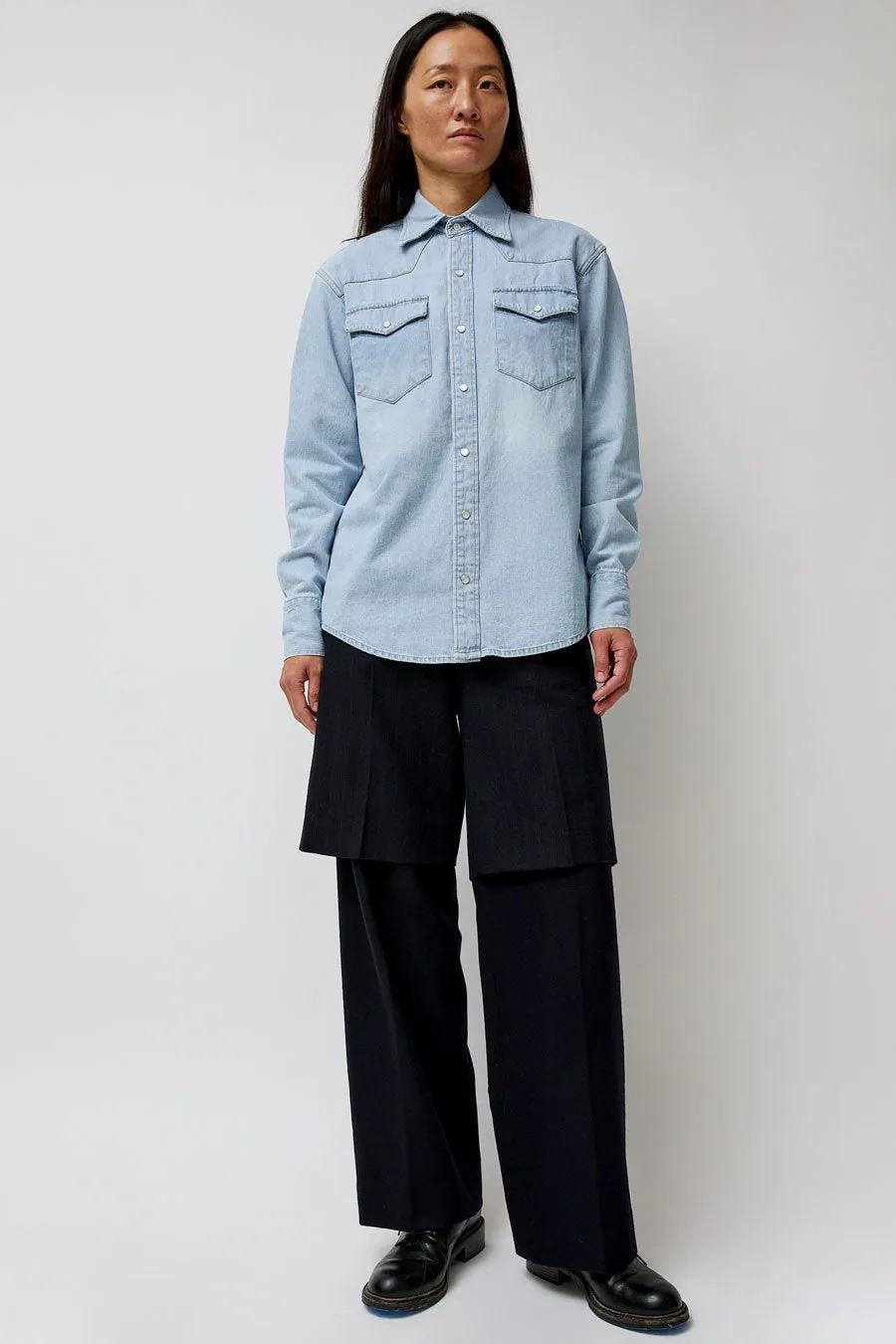 TONYWACK Virgin Wool Layered Trousers in Navy Pinstripe sold by No. 6 product image thumbnail 3