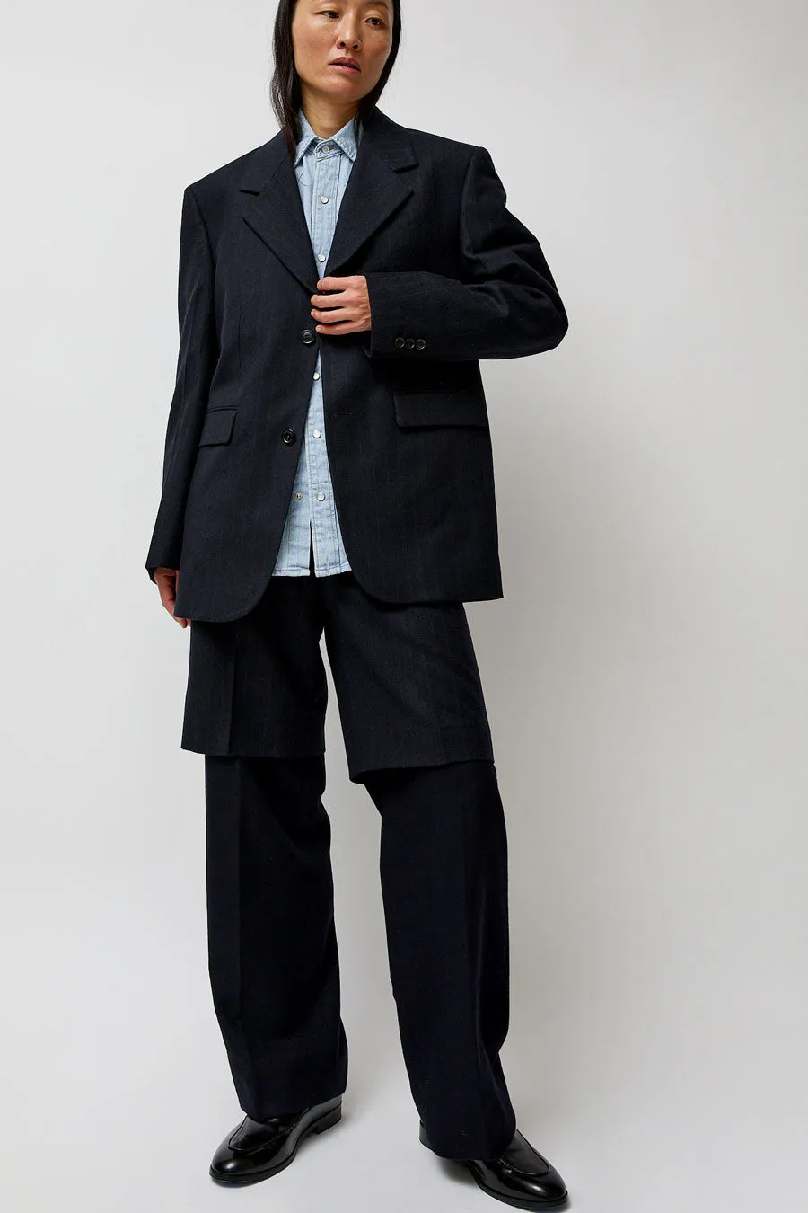 TONYWACK Virgin Wool Layered Trousers in Navy Pinstripe sold by No. 6 product image thumbnail 4
