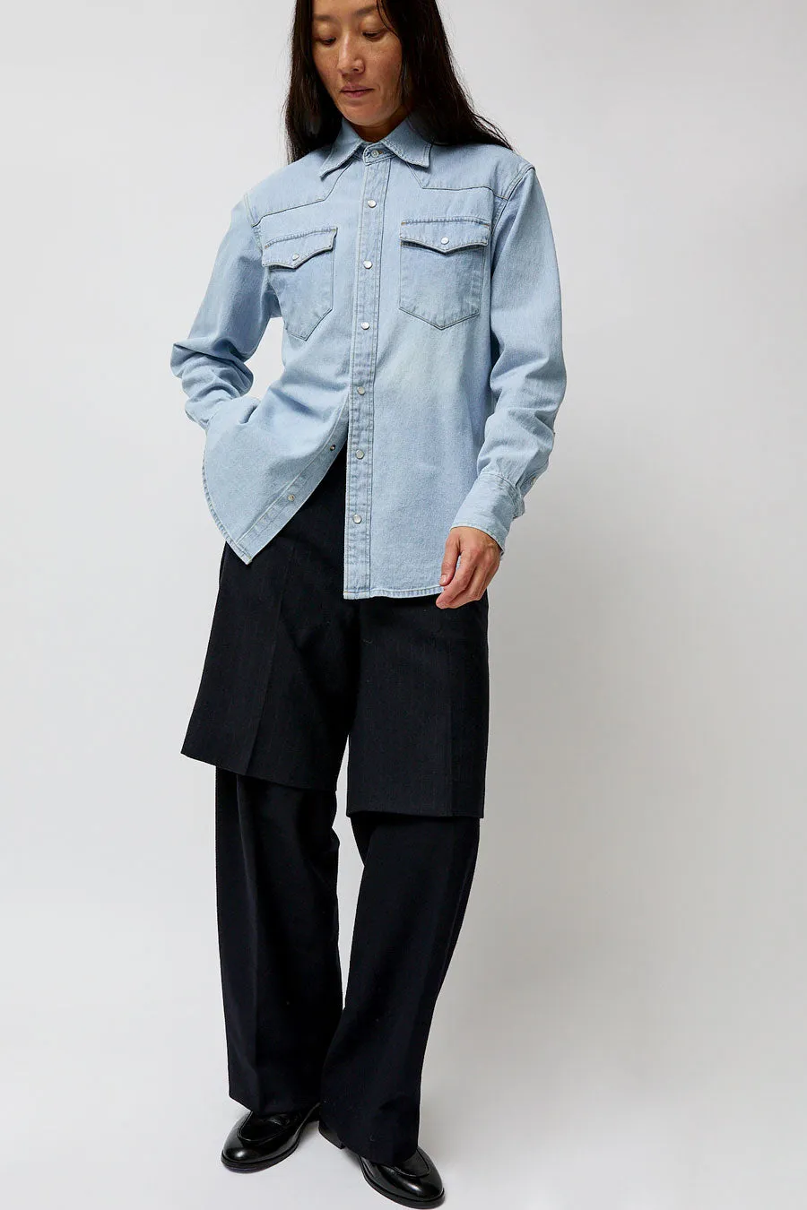 TONYWACK Virgin Wool Layered Trousers in Navy Pinstripe sold by No. 6