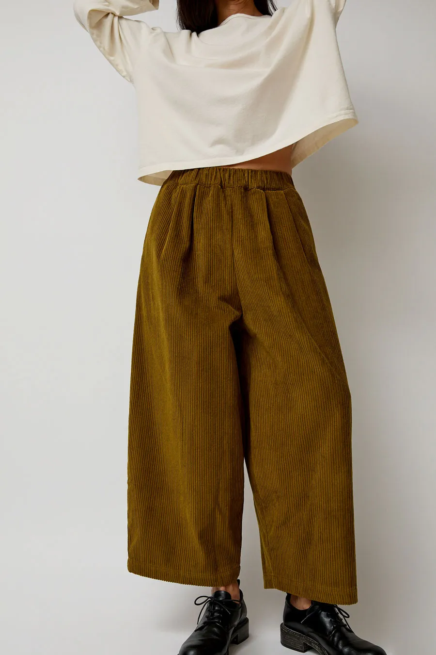 Black Crane Corduroy Unisex Wide Pants in Dark Olive sold by No. 6 product image thumbnail 2