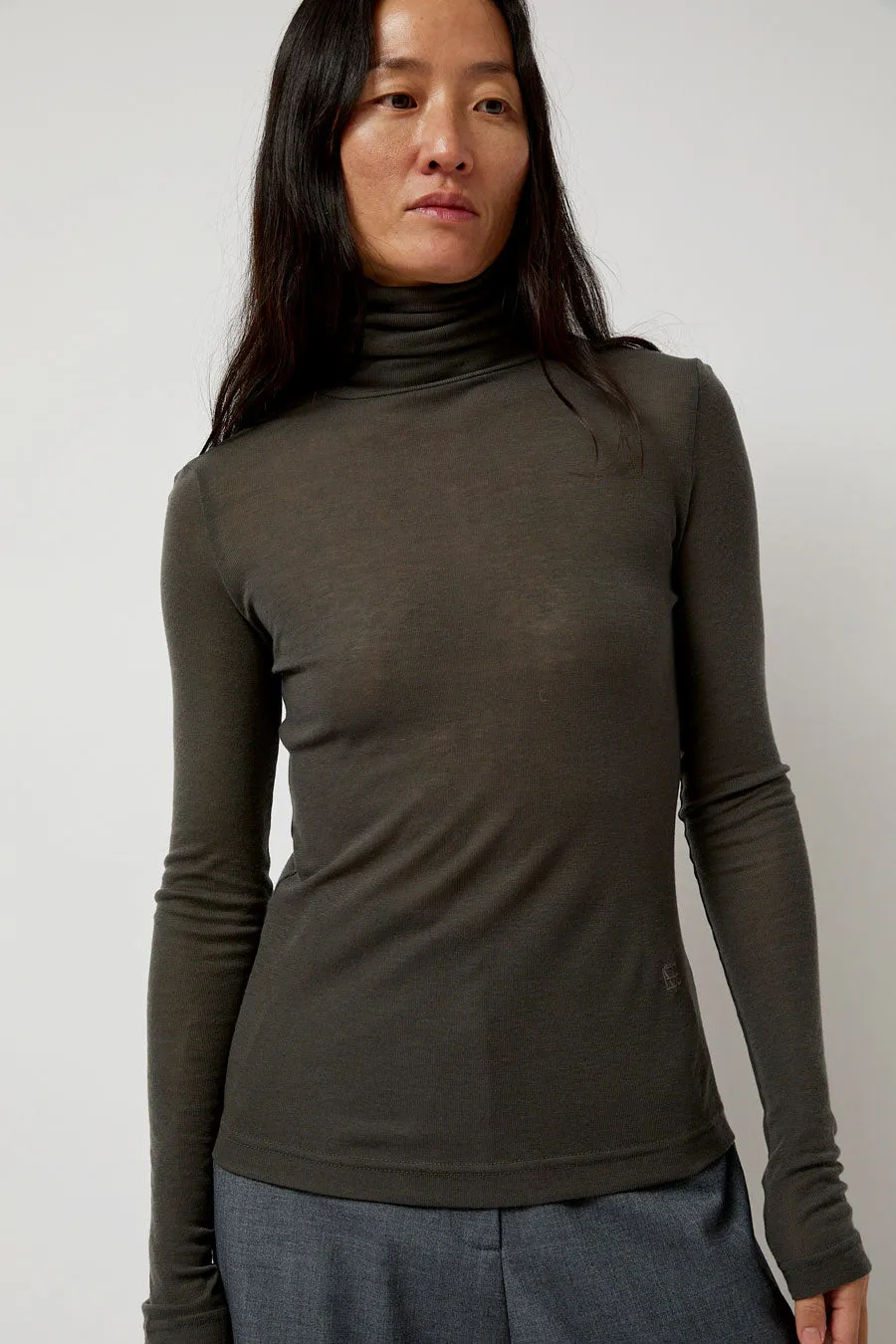 Mijeong Park Thin Ribbed Roll Neck Top in Dark Gray sold by No. 6