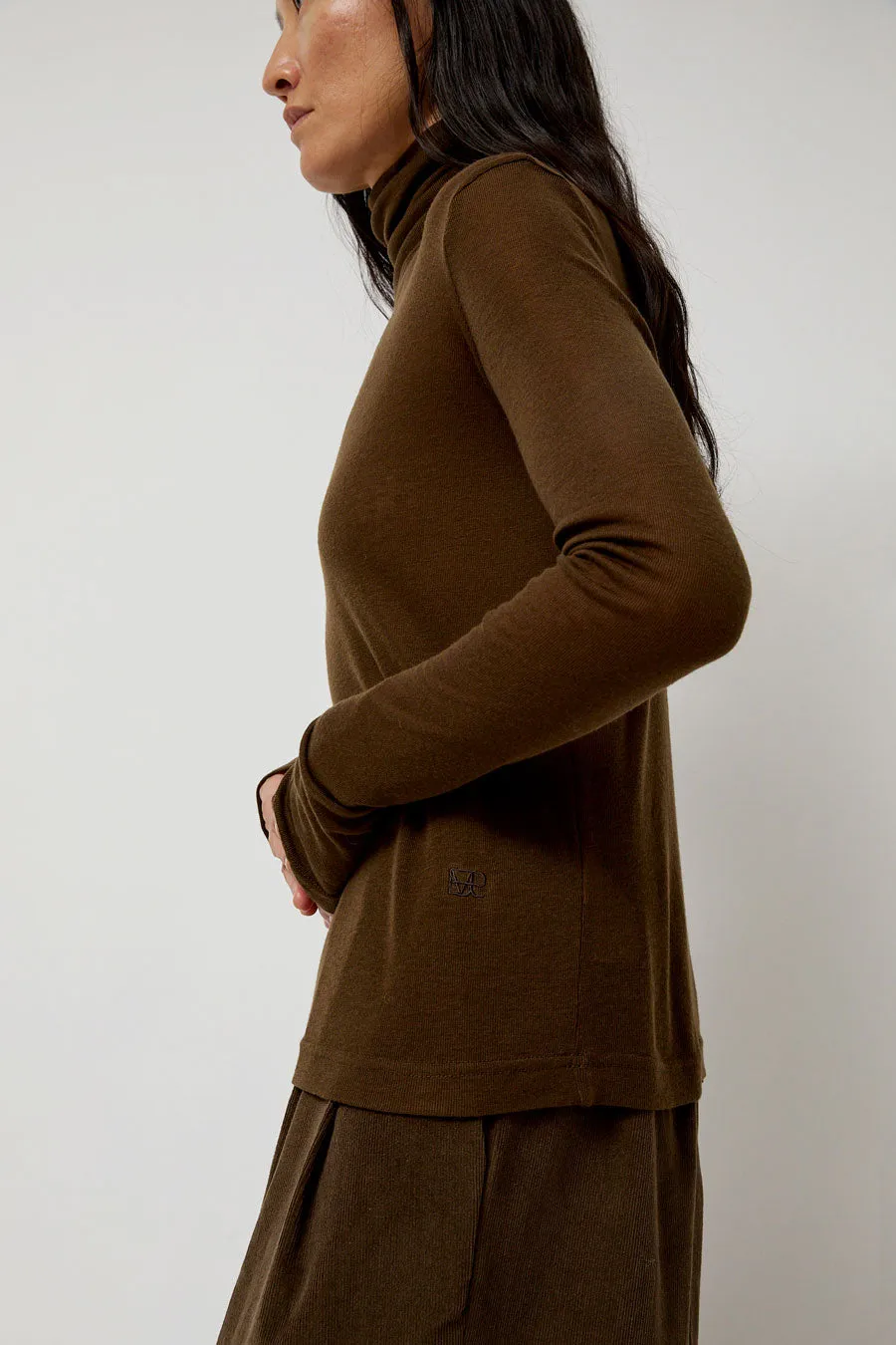 Mijeong Park Thin Ribbed Roll Neck Top in Brown sold by No. 6 product image thumbnail 3