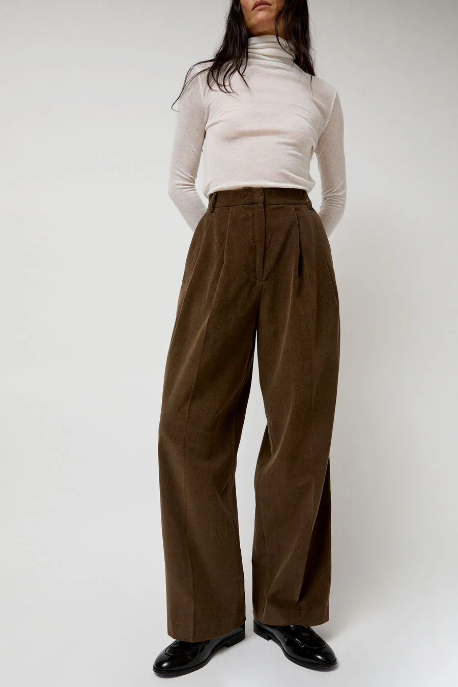 Mijeong Park Thin Corduroy Wide Leg Pants in Light Brown sold by No. 6
