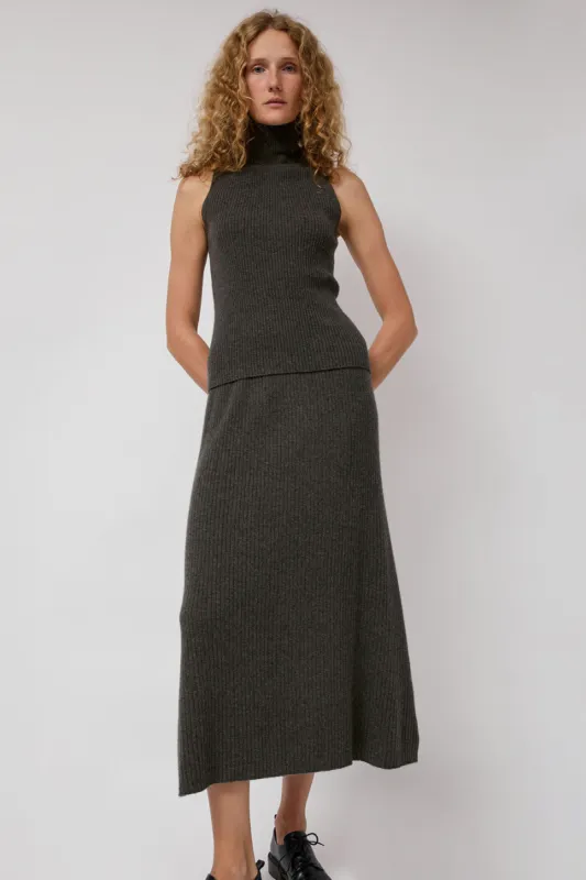 Modern Weaving Cashmere Rib Semi Circle Skirt in Olive Melange sold by No. 6