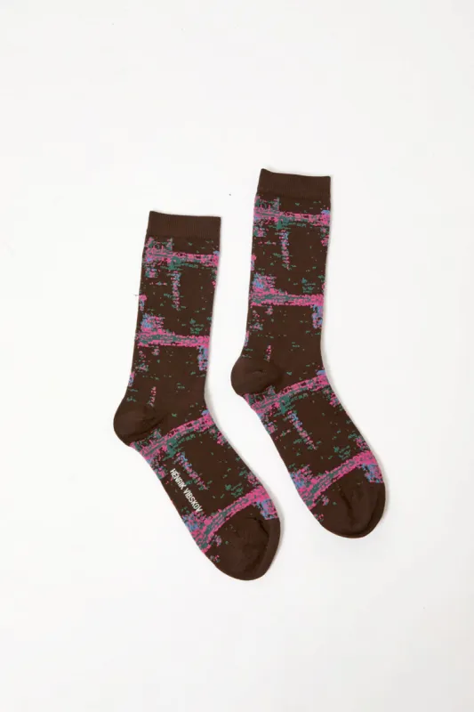 Henrik Vibskov Screen Transparent Socks Femme in Black Purple Transparent Blur Grid made by No. 6