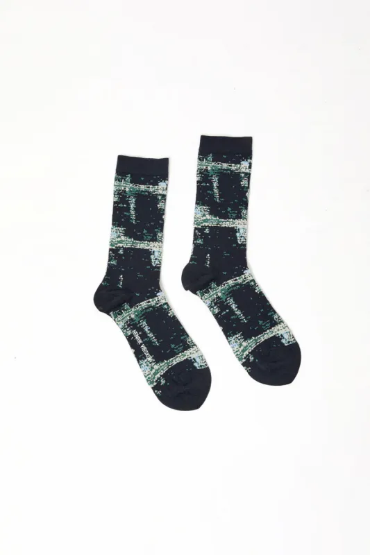 Henrik Vibskov Screen Transparent Socks Femme in Black Green Transparent Blur Grid made by No. 6