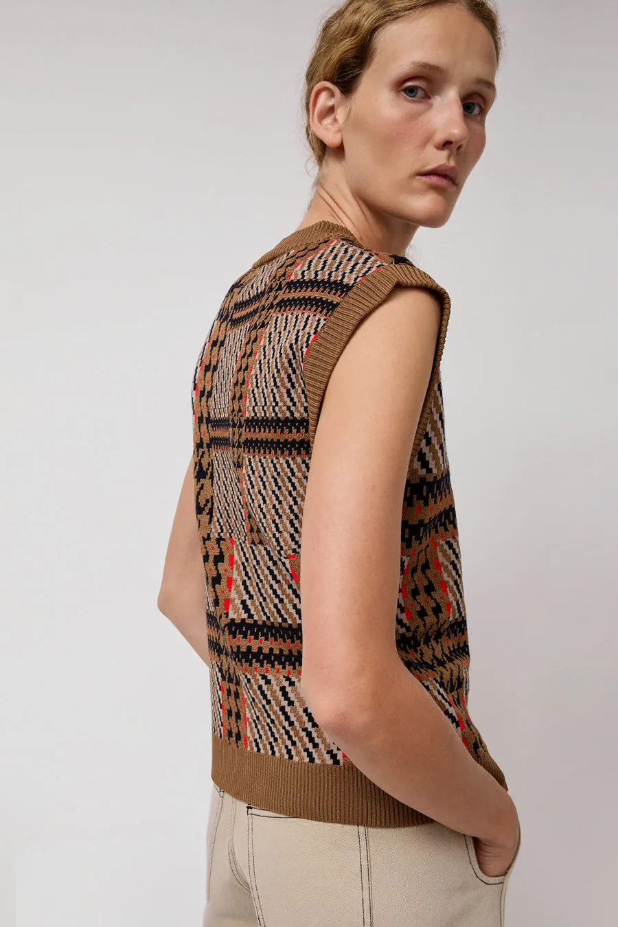 Henrik Vibskov Dust Knitted Vest in Orange Mixed Checks sold by No. 6 product image thumbnail 2