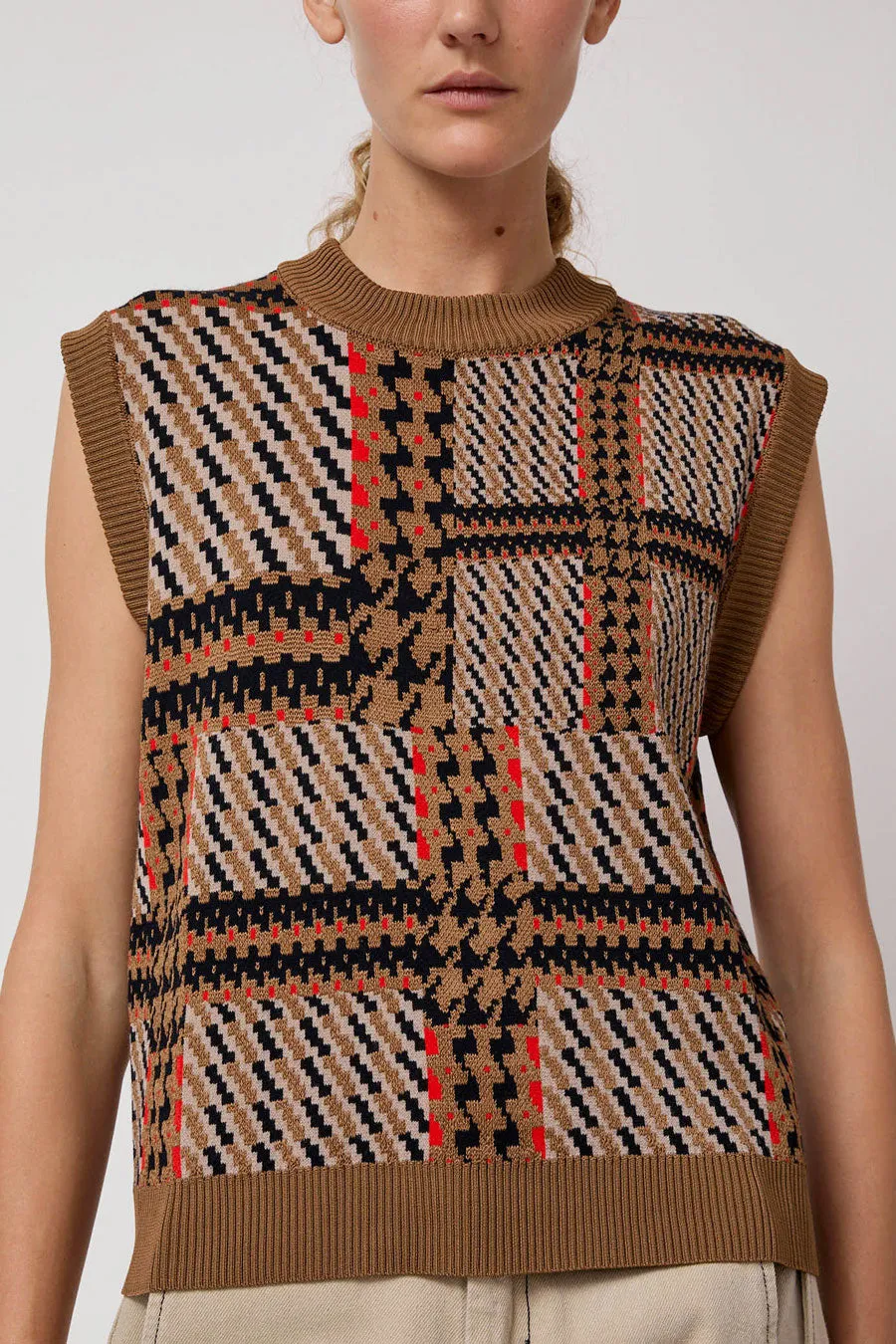 Henrik Vibskov Dust Knitted Vest in Orange Mixed Checks sold by No. 6 product image thumbnail 3