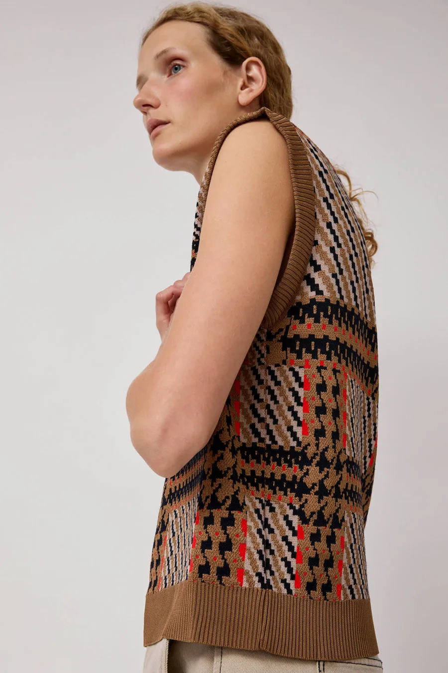 Henrik Vibskov Dust Knitted Vest in Orange Mixed Checks sold by No. 6 product image thumbnail 4