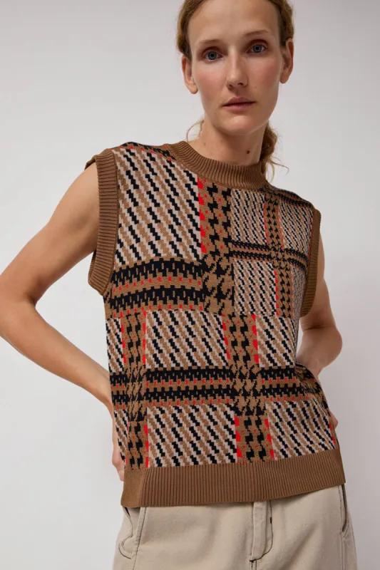 Henrik Vibskov Dust Knitted Vest in Orange Mixed Checks made by No. 6