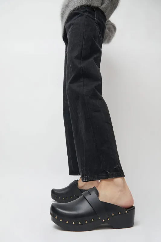 No.6 Charlotte Studded Clog on Low Base in Jet on Black Base sold by No. 6