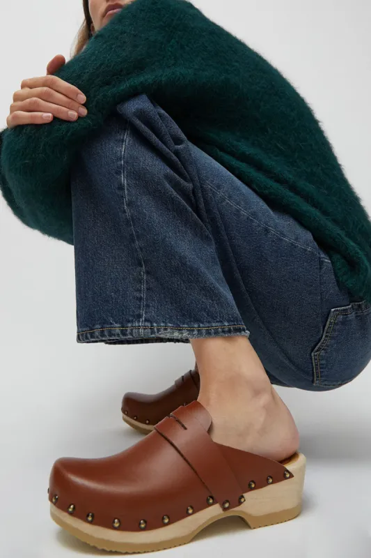 No.6 Charlotte Studded Clog on Low Base in British Tan sold by No. 6