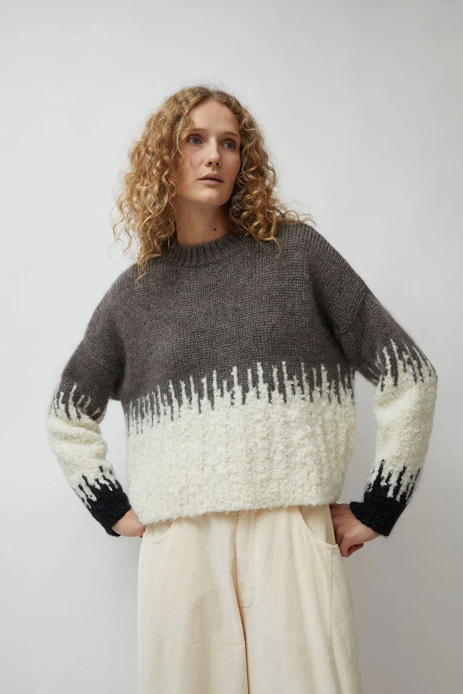 CORDERA Silk and Mohair Textured Sweater in Cream and Grey sold by No. 6