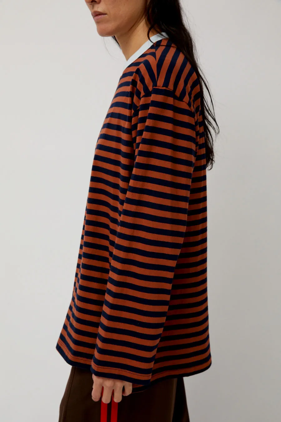 KkCo Long Sleeve Box Tee in Rust and Navy Stripe sold by No. 6 product image thumbnail 2