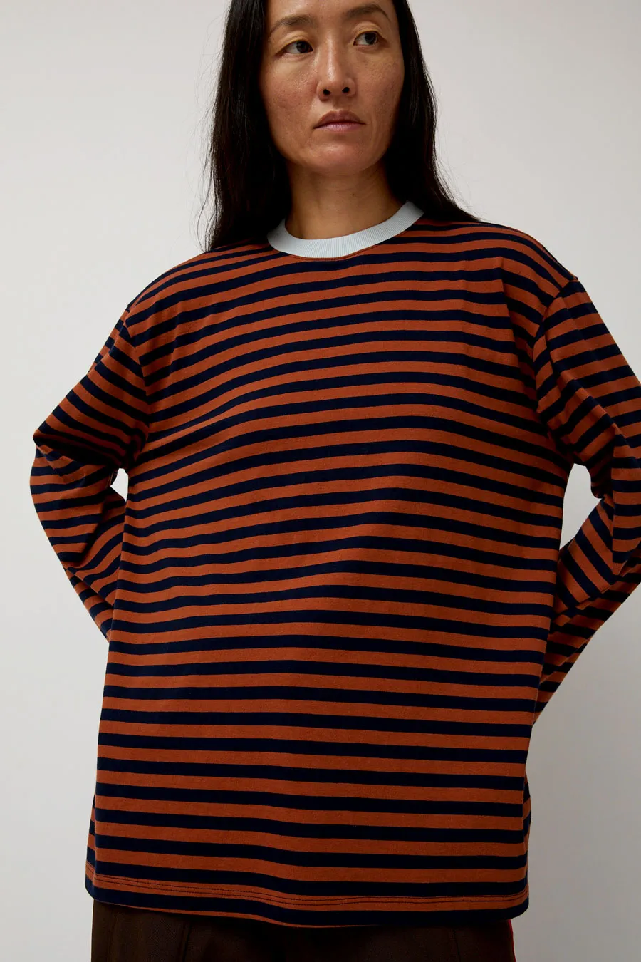 KkCo Long Sleeve Box Tee in Rust and Navy Stripe sold by No. 6