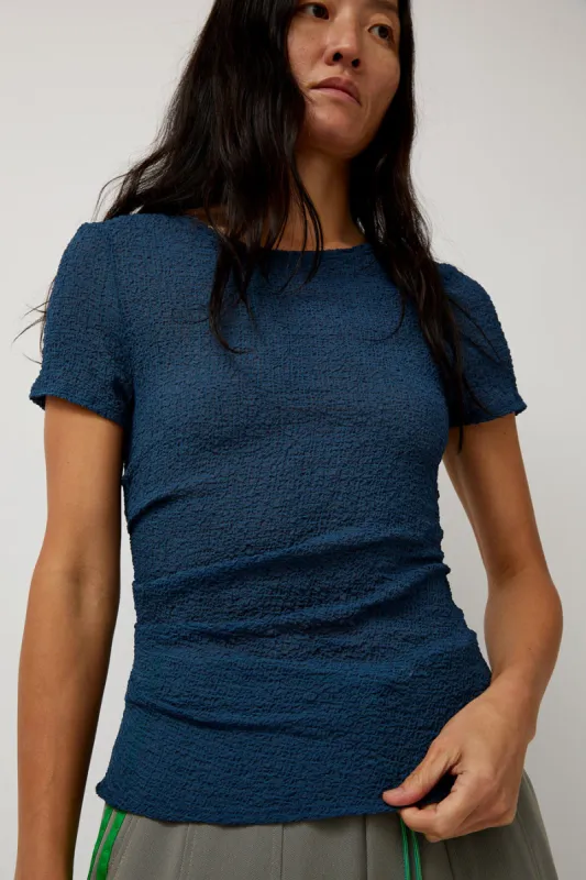 KkCo Gauze Ruched Tee in Anthracite Blue made by No. 6