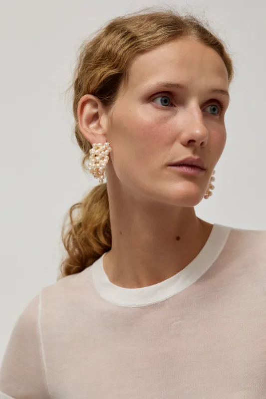 YVMIN Logo Pearl Cluster Earrings in White sold by No. 6