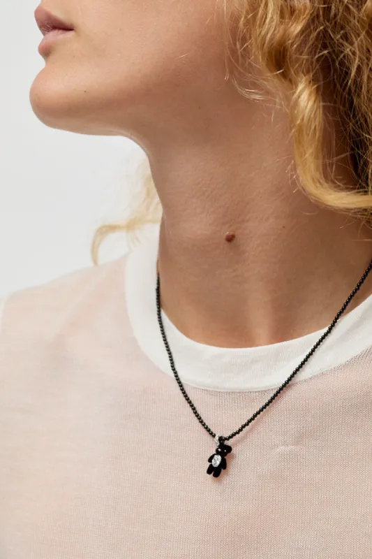 YVMIN Mini Flocked Bear Necklace in Black sold by No. 6