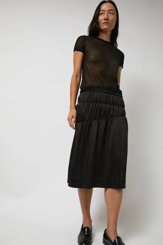 Anggae Satin Gather Long Skirt in Black made by No. 6