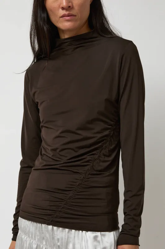 Anggae Light Jersey Slim Shirring Top in Brown made by No. 6