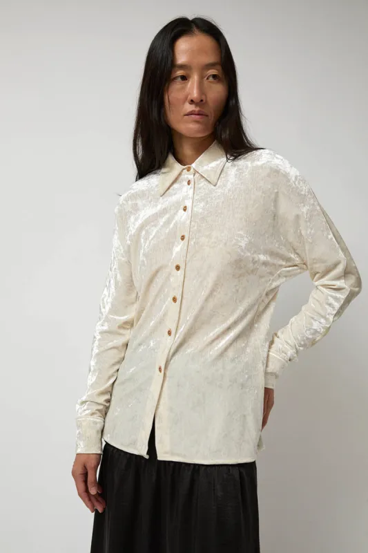 Anggae Washed Velvet Long Shirt in Ivory made by No. 6