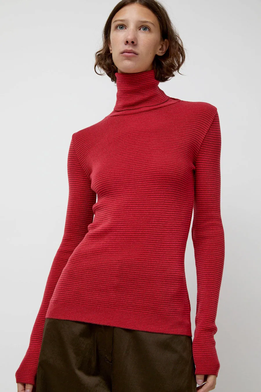 Modus Vivendi Alpha Rollneck in Paradise Red Fine Stripes sold by No. 6