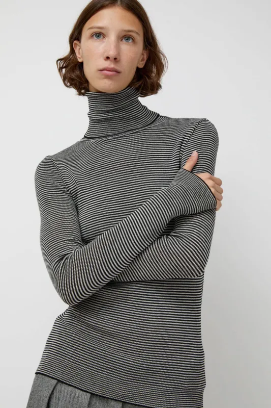 Modus Vivendi Alpha Rollneck in Espresso Fine Stripes sold by No. 6