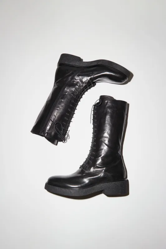 No.6 Lace Up Crepe Sole Boot in Nero sold by No. 6