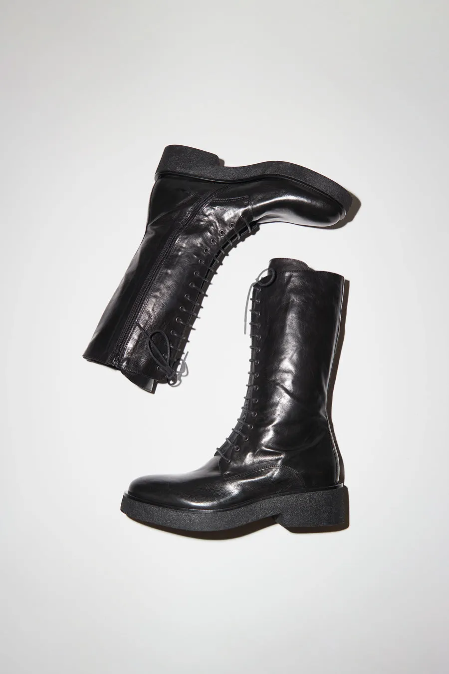 No.6 Lace Up Crepe Sole Boot in Nero sold by No. 6