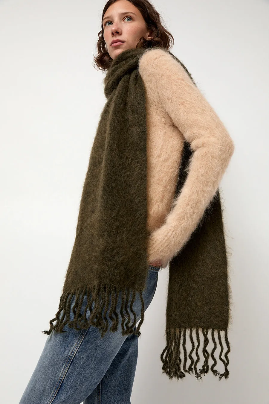 Sayaka Davis Ribbed Mohair Scarf in Olive sold by No. 6