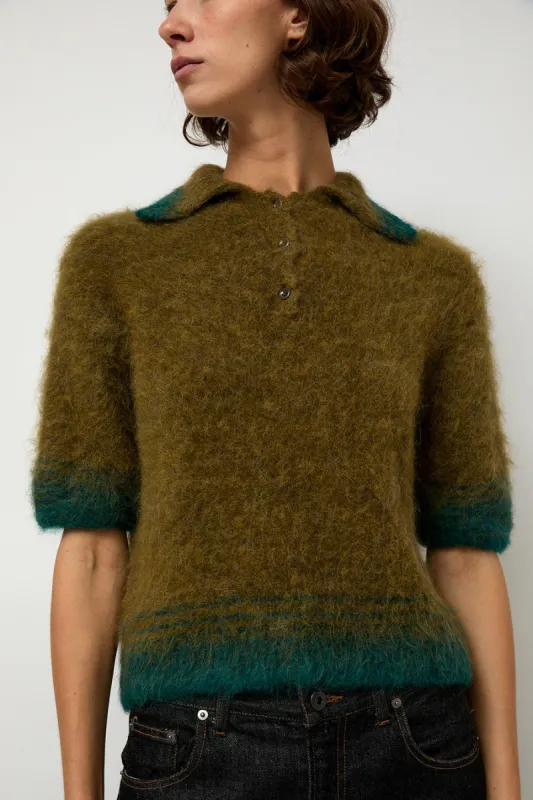 Sayaka Davis Compact Knit Polo in Olive and Green sold by No. 6