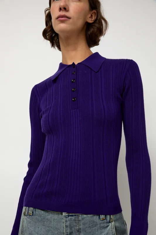 Sayaka Davis Ribbed Knit Polo in Grape sold by No. 6