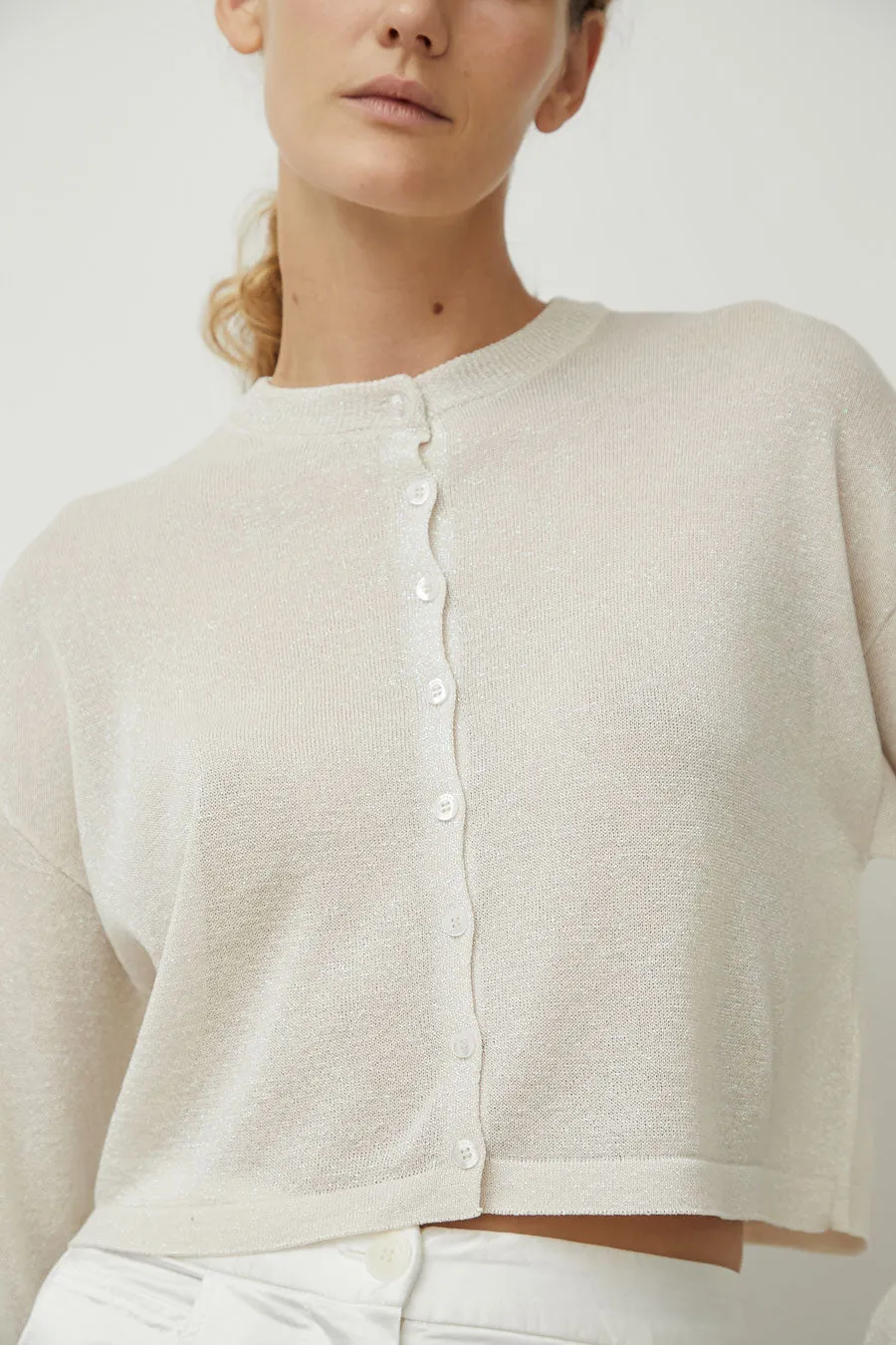 CORDERA Viscose Shimmery Cardigan in White sold by No. 6 product image thumbnail 3