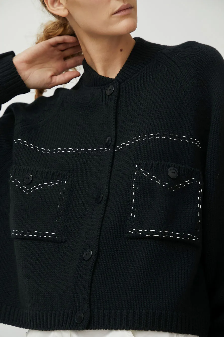 CORDERA Merino Wool Stitched Cardigan in Black sold by No. 6 product image thumbnail 2