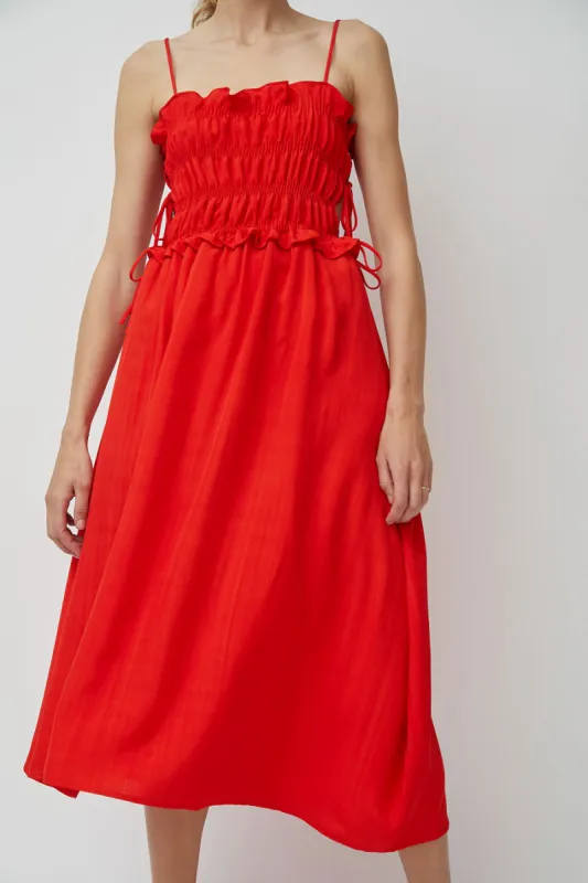 CORDERA Viscose Gathered Dress in Coral made by Cordera