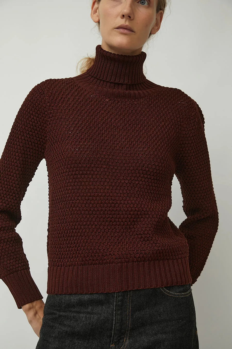 M Patmos Gabe Turtleneck in Berry sold by No. 6