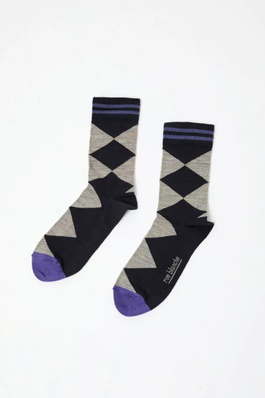 Rue Blanche Diamond Socks in Navy sold by No. 6