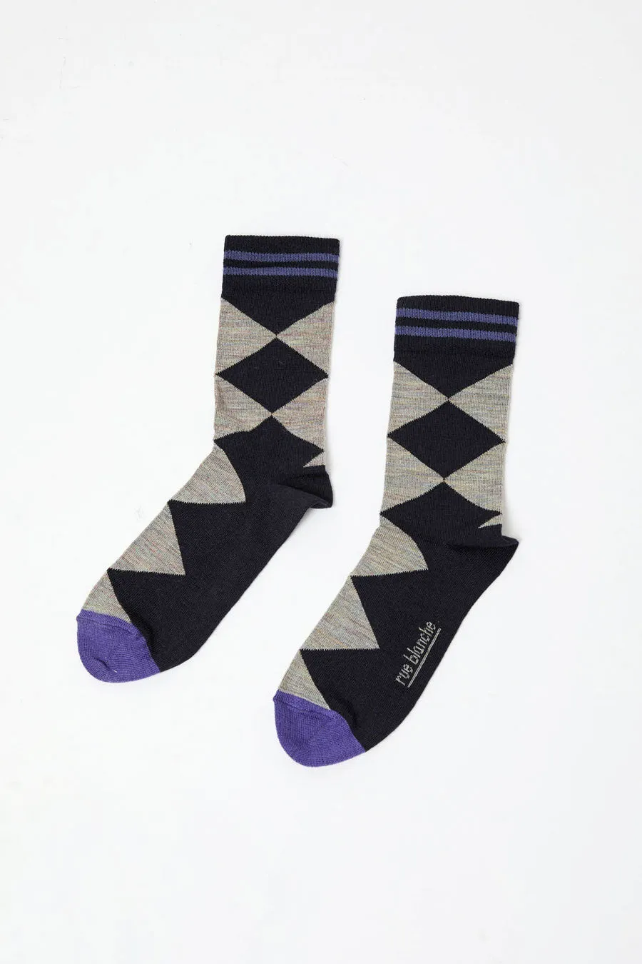 Rue Blanche Diamond Socks in Navy sold by No. 6