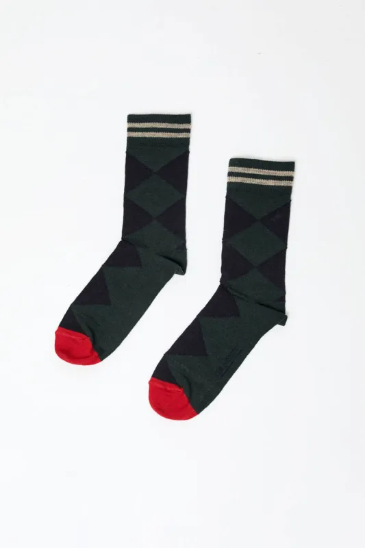 Rue Blanche Diamond Socks in Pine sold by No. 6