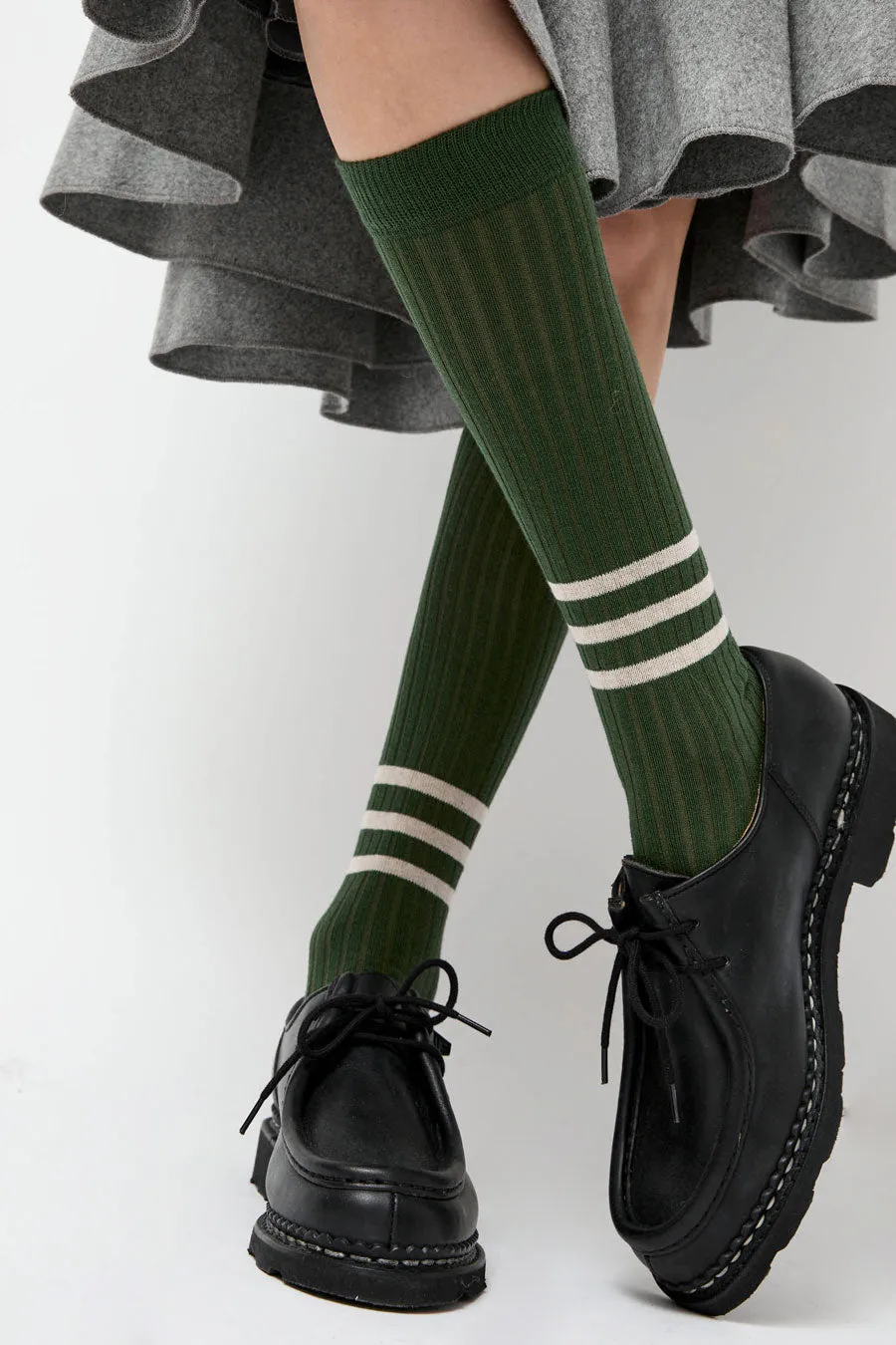 Rue Blanche Striped Socks in Pine sold by No. 6