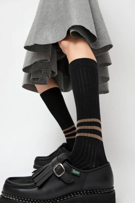Rue Blanche Striped Socks in Black sold by No. 6