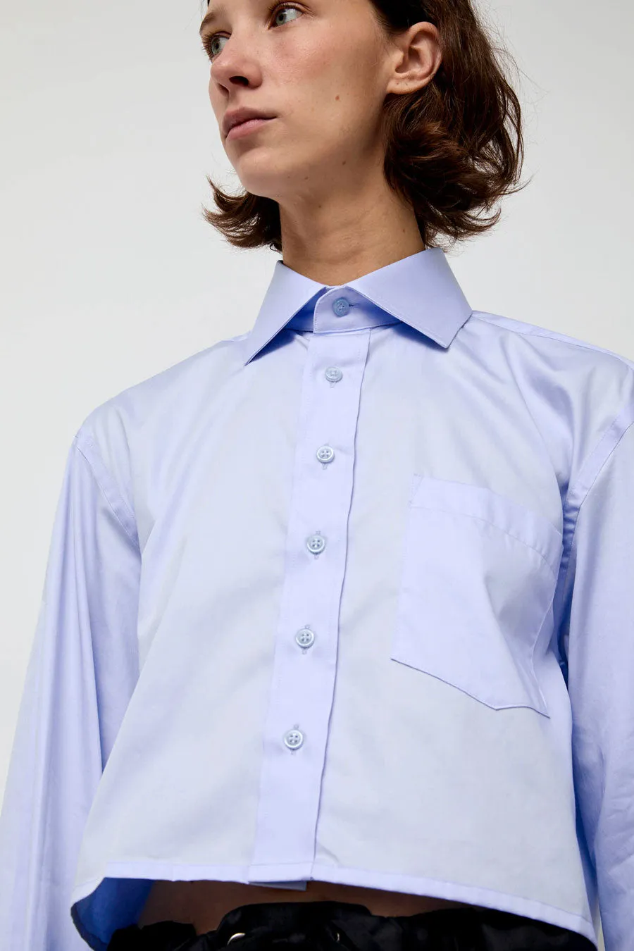 Highlight Studio Blue Poplin Crop Shirt in Light Blue sold by No. 6
