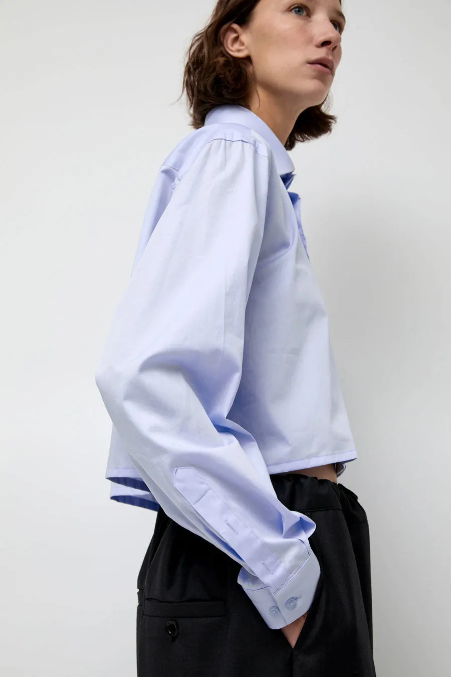 Highlight Studio Blue Poplin Crop Shirt in Light Blue sold by No. 6 product image thumbnail 3