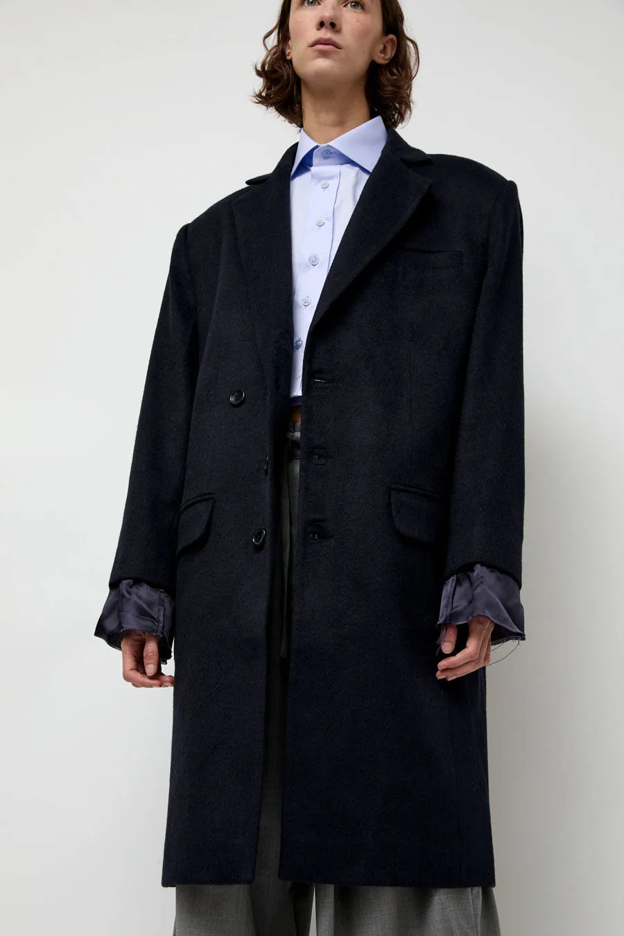 Highlight Studio Wool Single Breasted Coat in Navy sold by No. 6