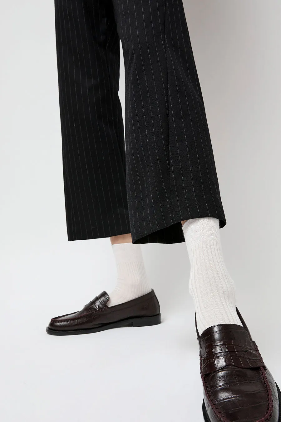 Maria La Rosa Ribbed Mid Calf Bio Cotton Socks in Off White sold by No. 6