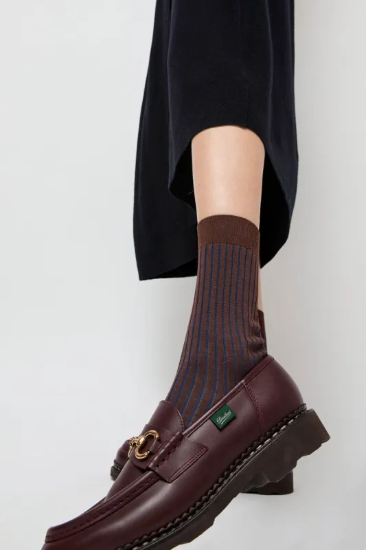Maria La Rosa Contrast Stripe Viscose Socks in Brown with Blue sold by No. 6