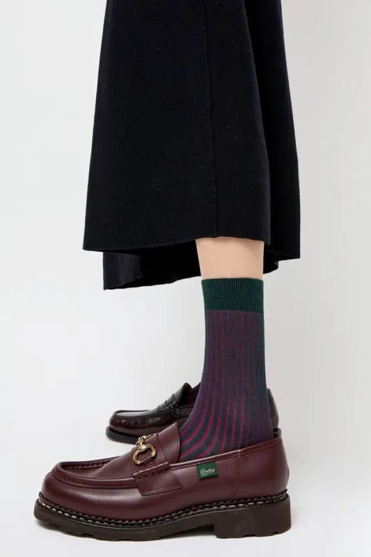 Maria La Rosa Contrast Stripe Viscose Socks in Grey with Fuchsia sold by No. 6