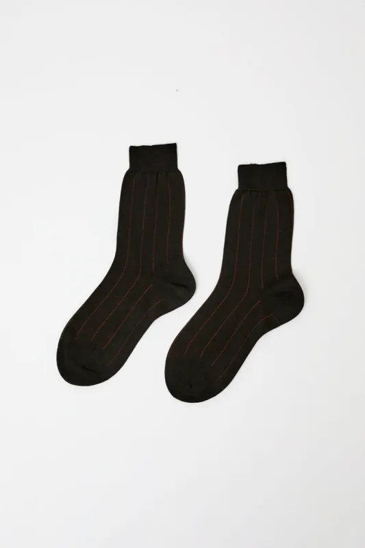 Maria La Rosa Pinstripe Viscose Socks in Dark Brown made by No. 6