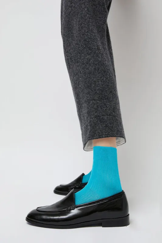 Maria La Rosa Ribbed Ankle Socks in Turquoise sold by No. 6